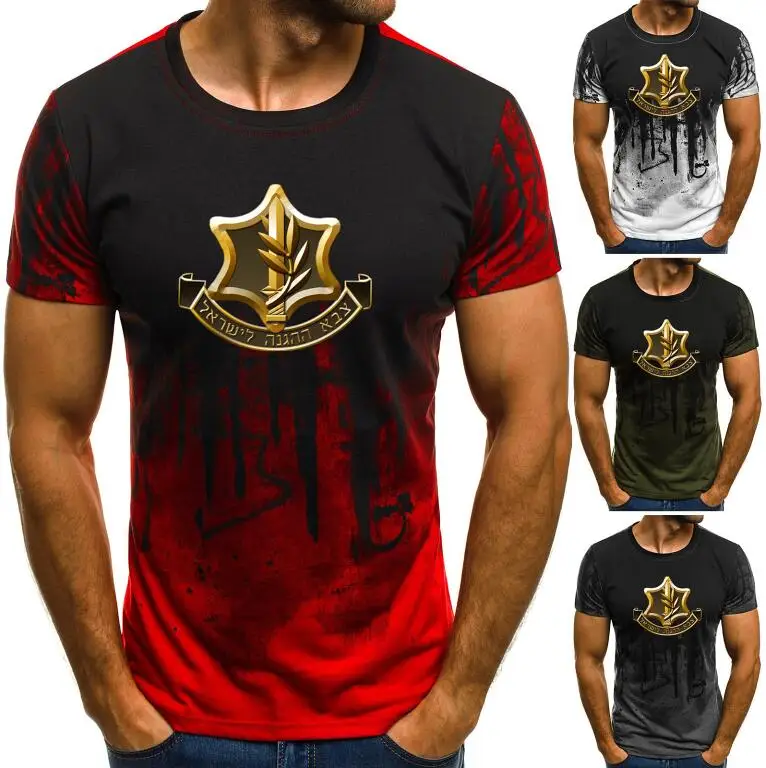 

IDF Israel Defense Forces T shirt men Men Gradient Color Long-Sleeve Beefy Muscle Basic Solid Blouse Tee Top Casual tshirt