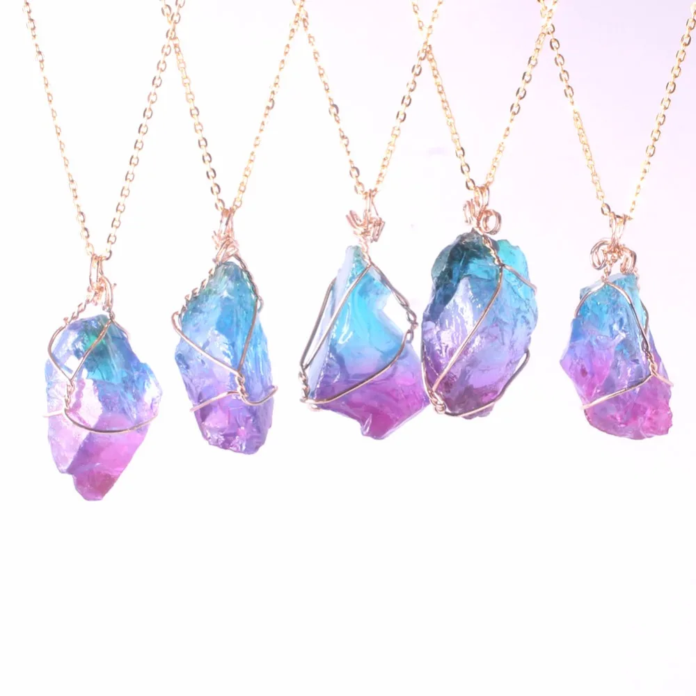 

Wholesale 12pcs/lot Irregular Natural Stone Clear Quartz Rainbow Transparent Pendants Necklace Pendulum Jewelry Free Shipping