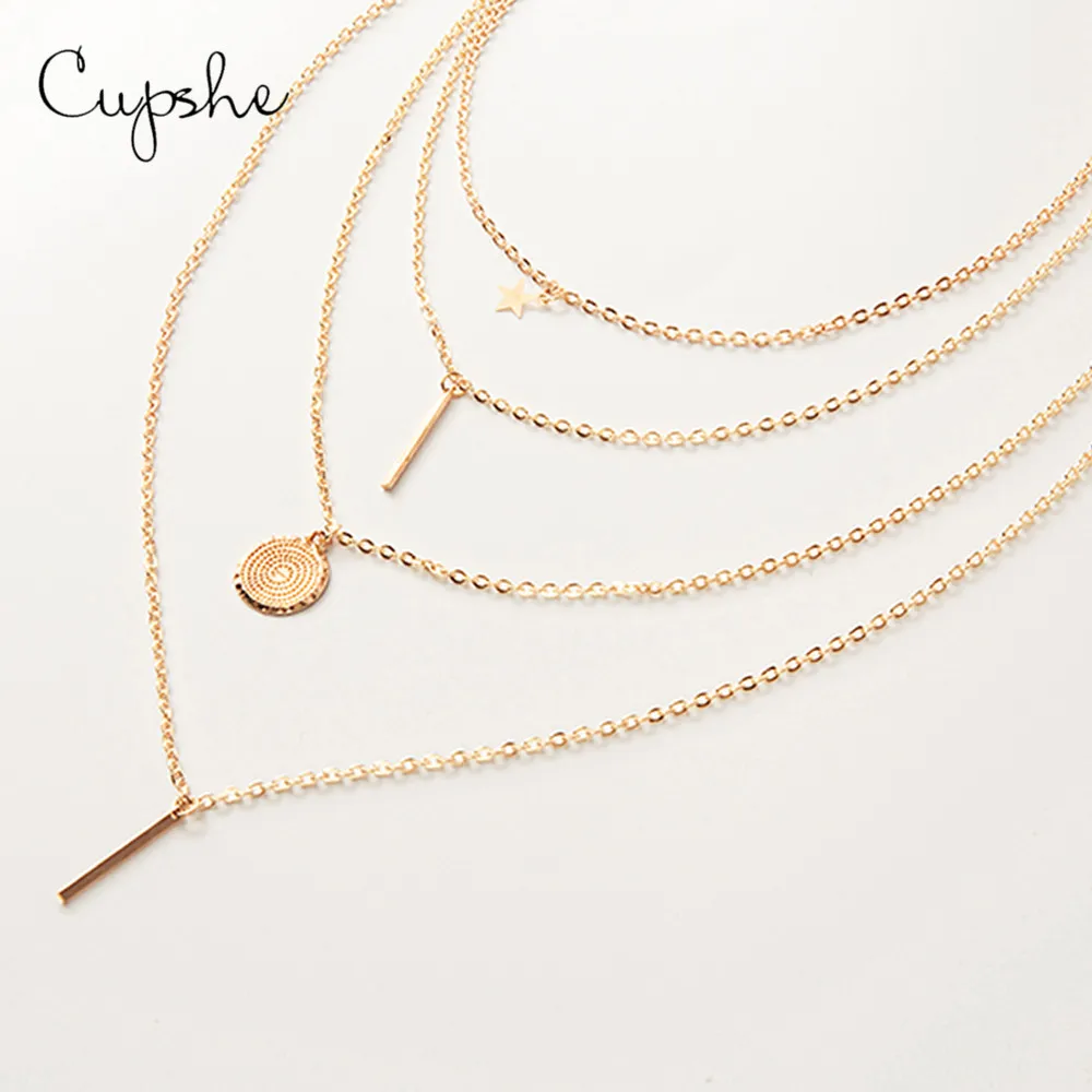 

CUPSHE Statement Golden Star Pendants Multi Layered Necklace Women Accessories Clavicle Link Chain Fashion Trendy Jewelry Choker