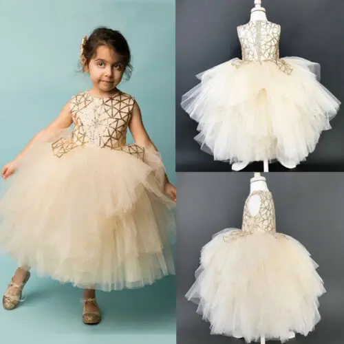 

pudcoco 2019 Dresses For Girls Princess Costume Kids Infant Clothes Child Carnival Party Gold Sunshine Tutu Dresses