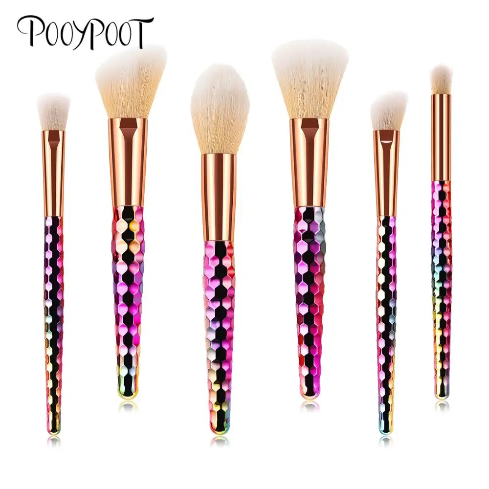 

Pooypoot 6Pcs Make Up Brushes Set Rainbow Soft Pinceaux Maquillage Eye Shadow Blush Foundation Makeup Brushes Makyaj Fircalari