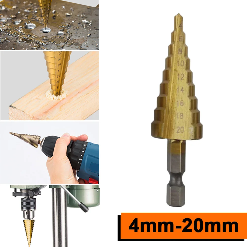 

High Speed Step Dril Bit 4-20MM HSS 4241 Durable Hex Titanium