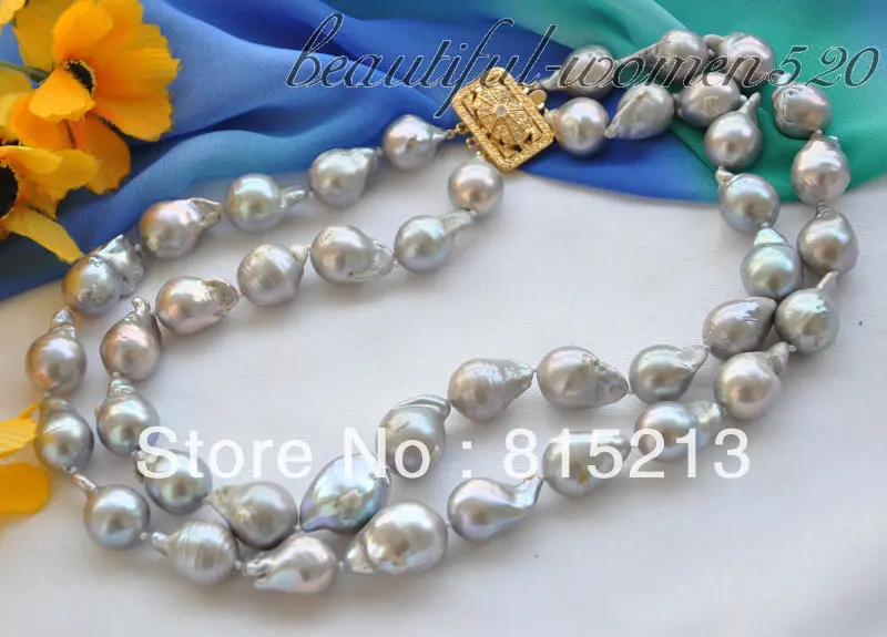 

ddh001340 2row 21mm gray BAROQUE KESHI REBORN PEARL NECKLACE