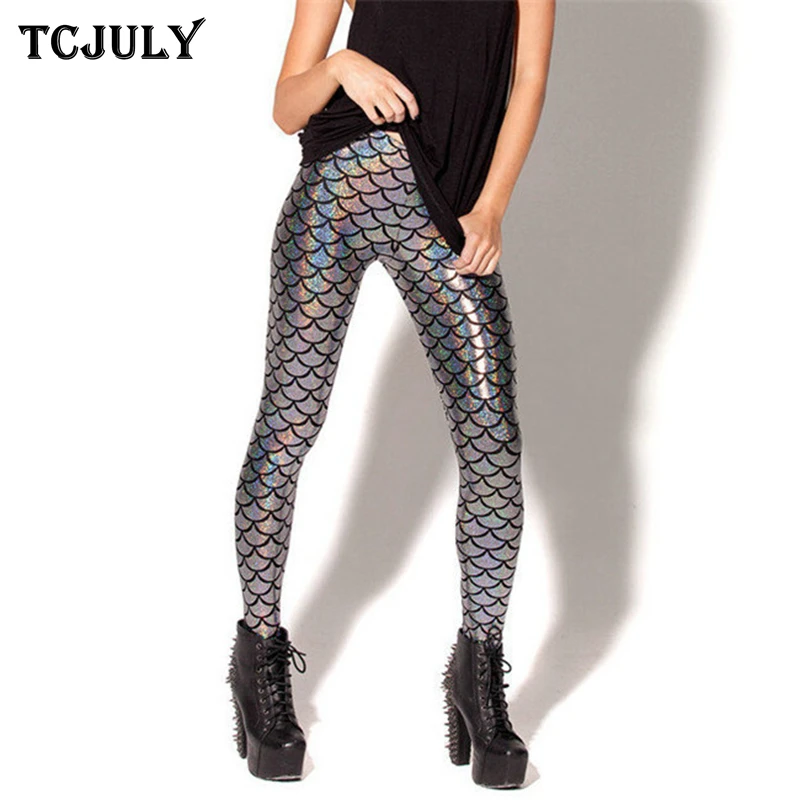 

TCJULY New Fashion 18 Colors Fish Scale Mermaid Leggings Plus Size S-4XL Stretch Ankle Length Pants Skinny Push Up Leggins Women