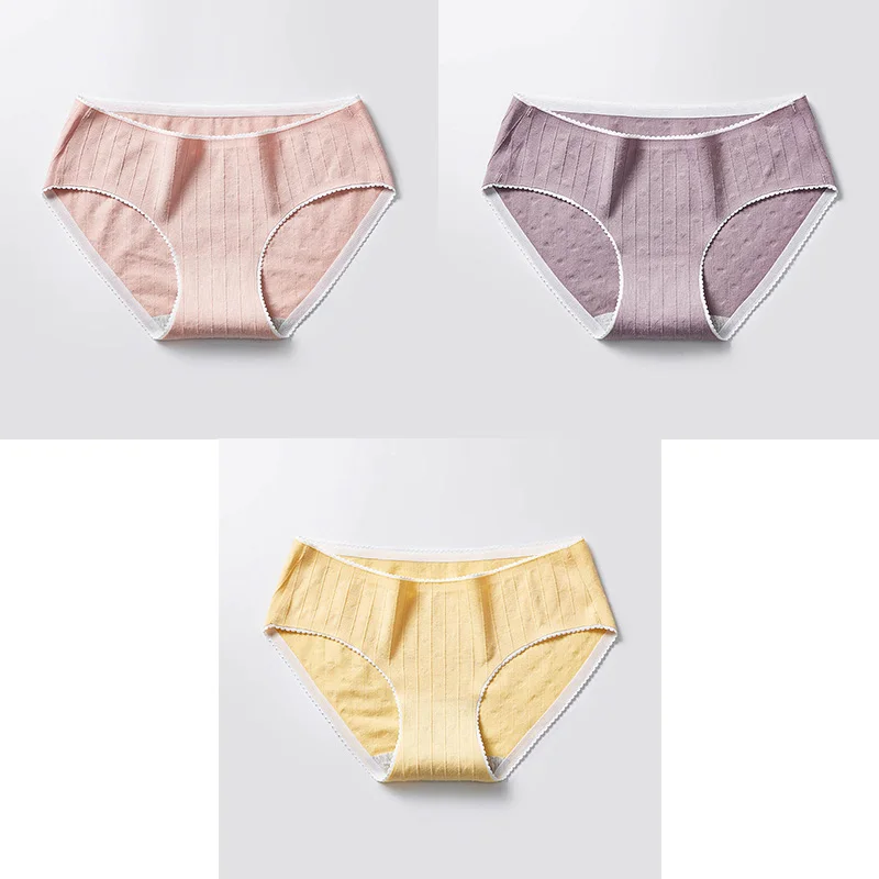 3 Pcs Cotton Briefs Woman Panties Low Waist Breathable Antibacterial Female Panties Brand Quality New Briefs Underwear For Women - Цвет: Pink Purple Yellow