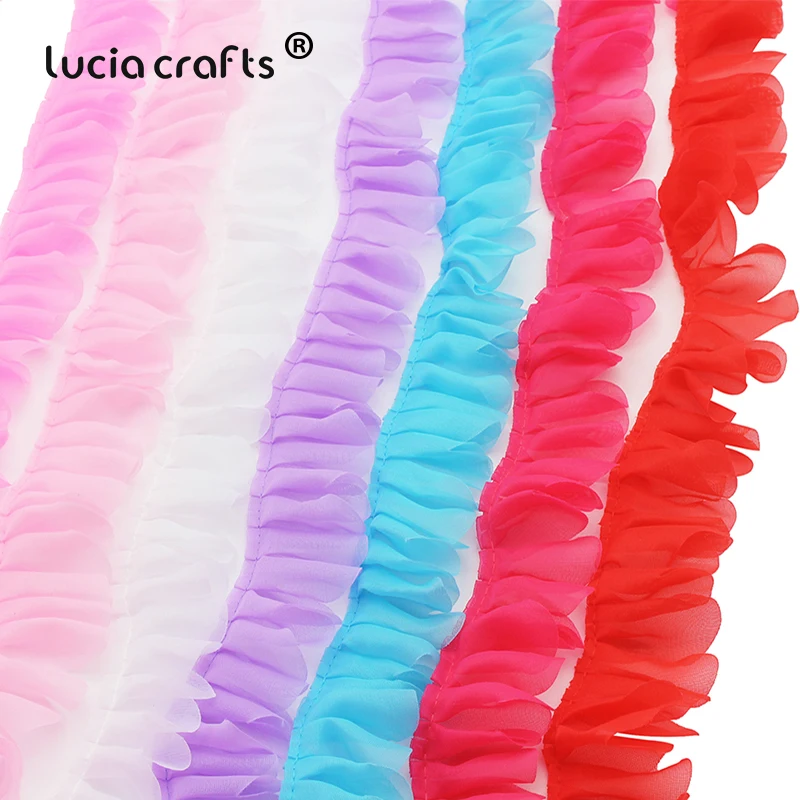 Lucia crafts 2y/lot 43 мм шифоновая кружевная отделка ленты ткань для свадебной вечеринки украшения дома для самостоятельного пошива одежды материалы V0203