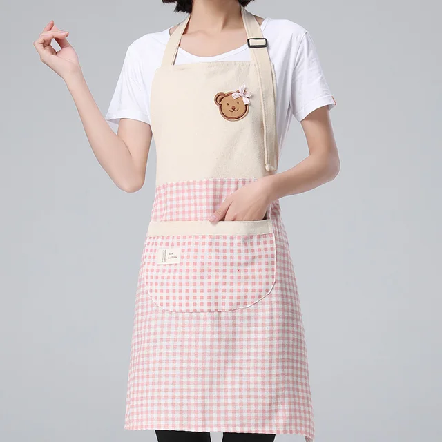SINSNAN Korean Style Adjustable Cotton Linen Apron For Kitchen