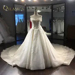 Реальные фото; Robe De Mariage 2017 Свадебные платья vestidos de Novia линии с плеча индивидуальный заказ с Кружево аппликации