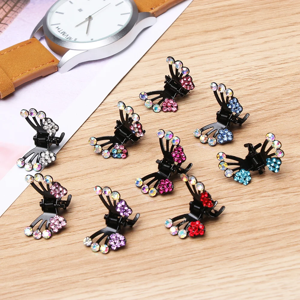6Pcs Mini Pins Hair Clip Clamp Butterfly Hair Claw Diamante Crystal