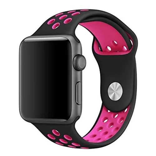 Ремешок для Apple Watch, 44 мм, 40 мм, 42 мм, 38 мм, iwatch series 5, 4, 3, 2, 1, спортивный силиконовый браслет, ремешок для часов, аксессуары для часов - Цвет ремешка: Black pink