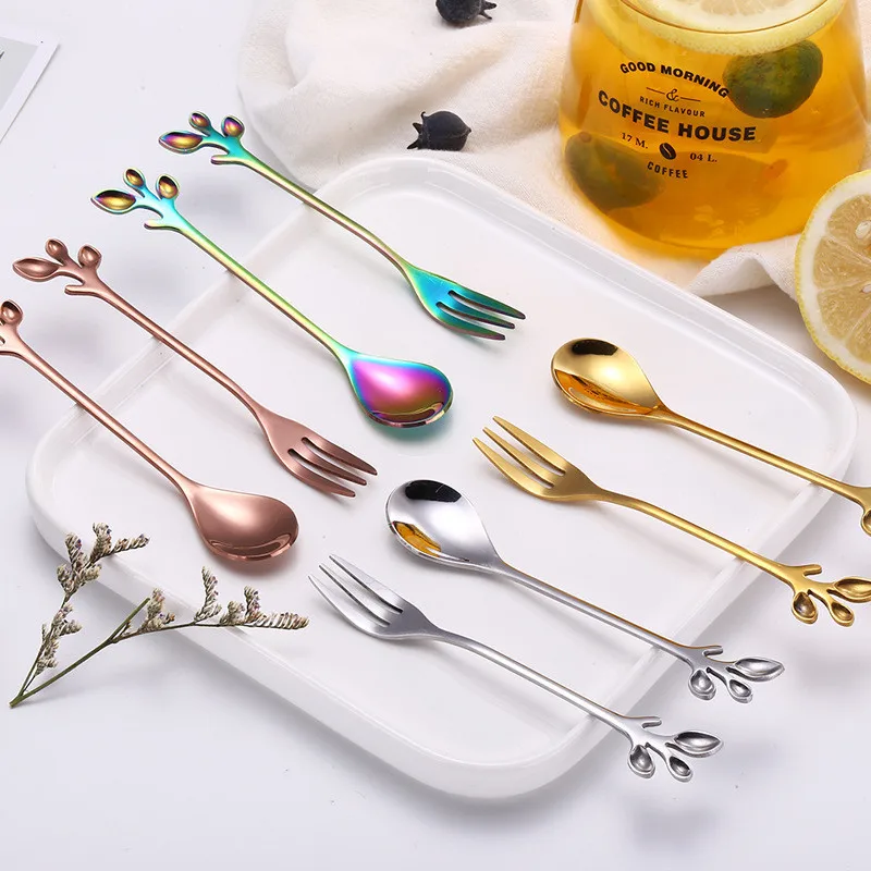 Hot Sale Novelty Leaf Shape Coffee Spoon Thick Stainless Steel Dessert Snack Scoop Fork Teaspoon Kitchen Accessories Hot Sale Novelty Leaf Shape Coffee Spoon Thick Stainless Steel Dessert Snack Scoop Fork Teaspoon Kitchen Accessories