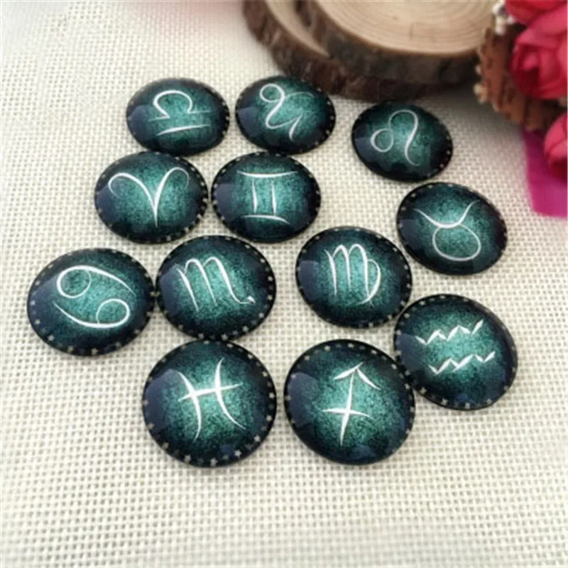 10pcs/lot Round 12 Constellation Cabochon Beads 12mm 20mm 25mm 30mm