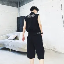 Мужские прямые комбинезоны с эластичной резинкой на талии летние тонкие повседневные Комбинезоны без рукавов брюки мужские уличные готические шаровары в стиле хип-хоп