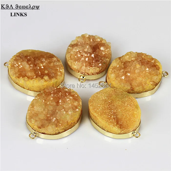 

Natural Druzy Crystal Gem stone finding Yellow Quartz stone connector drusy sem-precious stone connector charm pendant