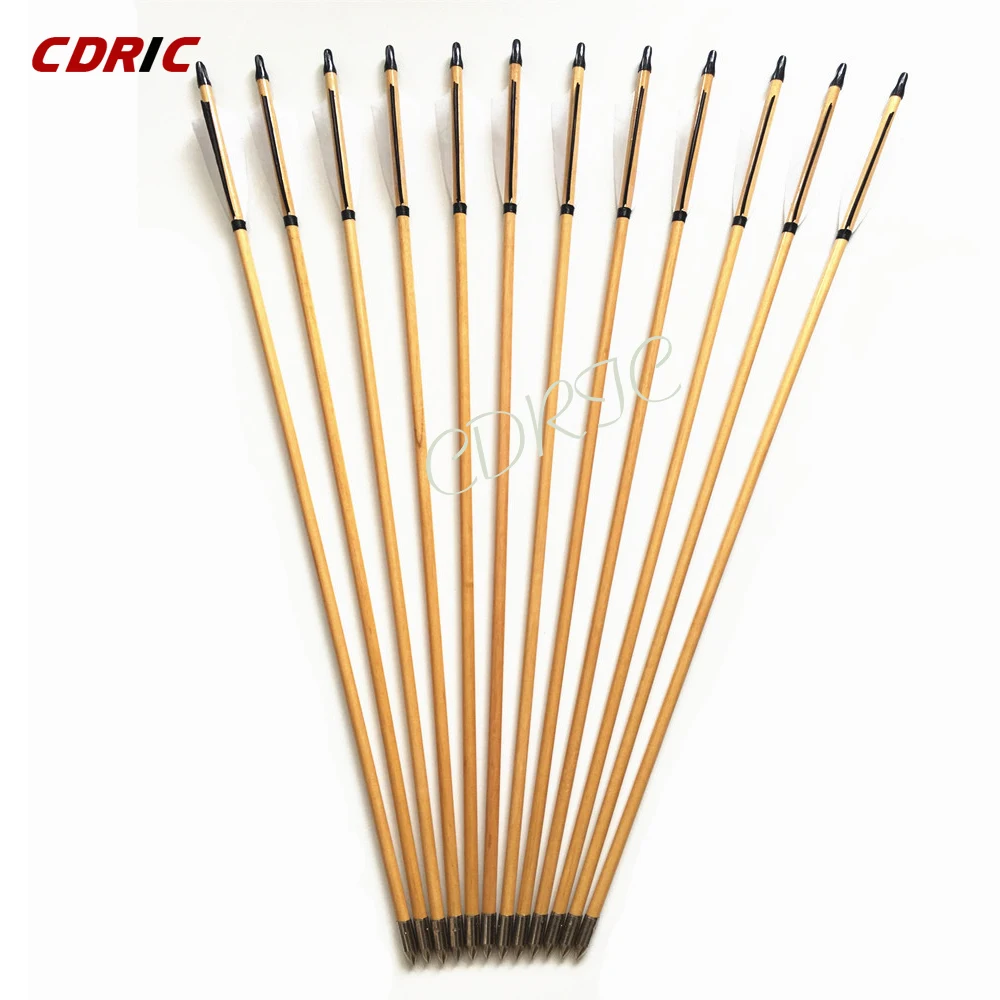 

6/12Pcs Four styles and three colors of wooden arrows are optional Traditional Handmade Arrows For Recurve Bow Archery Shootin