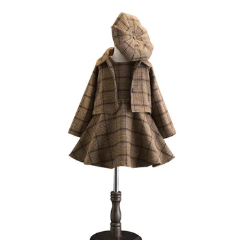 

Children's Woolen Sets 2019 Kids Plaid 3pc Girls Single Button Coats+dresses+hat Toddler Girls Fashion Plaid Suits Girls Beret