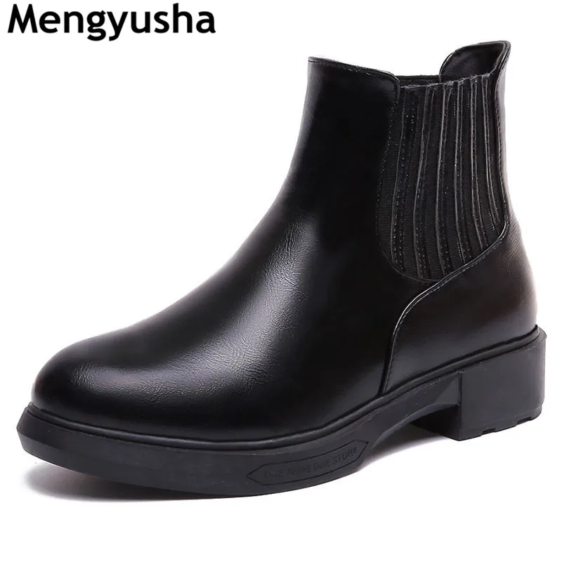 2018 new autumn and winter Chelsea boots female flat-bottomed color retro with thick Martin | Обувь