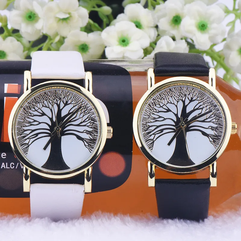 

New Women Lady High quality Wishing Tree Dial Quartz Analog PU Leather Strap Wrist Watch Free shipping