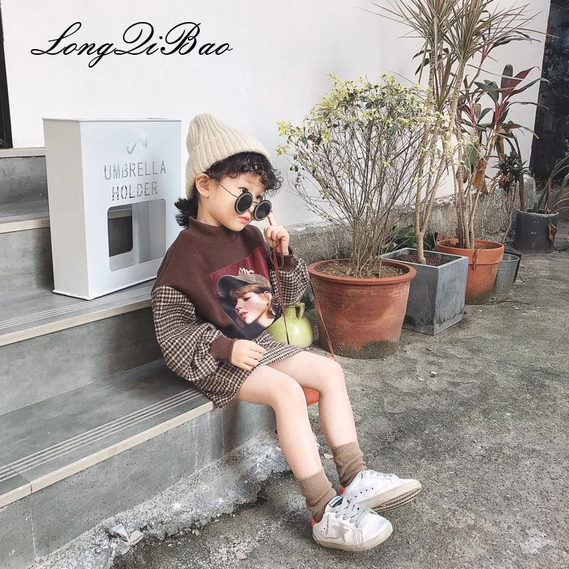 

Girls plus velvet Yang Wei sweater plaid skirt set 2018 autumn and winter new big children and children two-piece