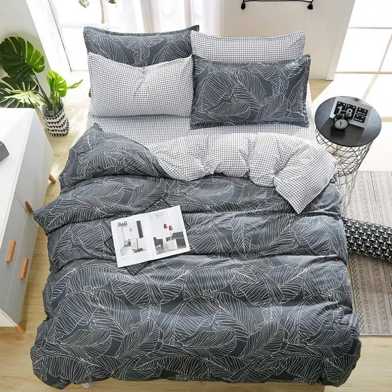 

Dark Gray Leaves Home Textile Bedding Set King Queen Full Twin Single,Duvet Cover, Flat Sheet,Pillowcase 3/4Pcs Bedding