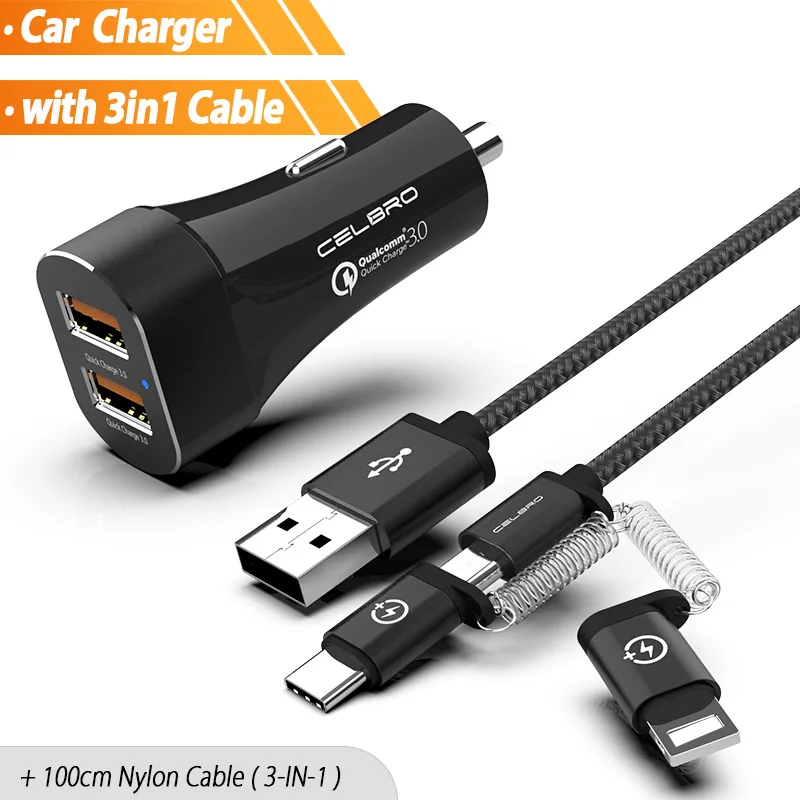 Автомобильное зарядное устройство Quick Charge 3,0 двойное автомобильное usb-устройство для зарядки телефона Qc 3,0 2,0 быстрая зарядка автомобильное зарядное устройство для Iphone 11 Pro Max - Тип штекера: 1 charger 1 cable