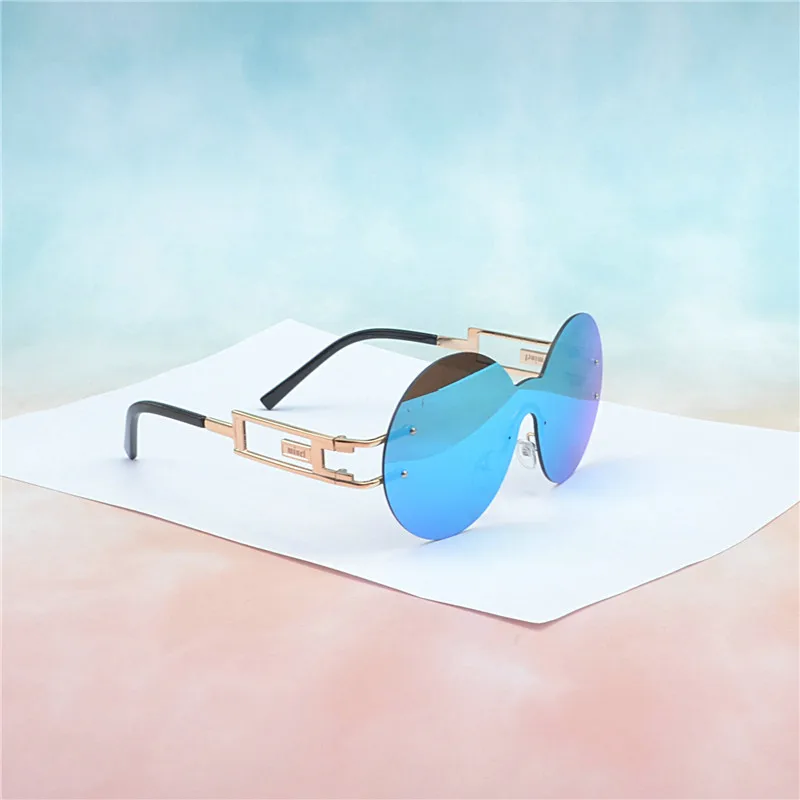 Новое поступление солнцезащитные очки без оправы в стиле панк женские брендовые дизайнерские градиентные солнцезащитные очки для женщин винтажные круглые женские очки NX - Цвет линз: blue