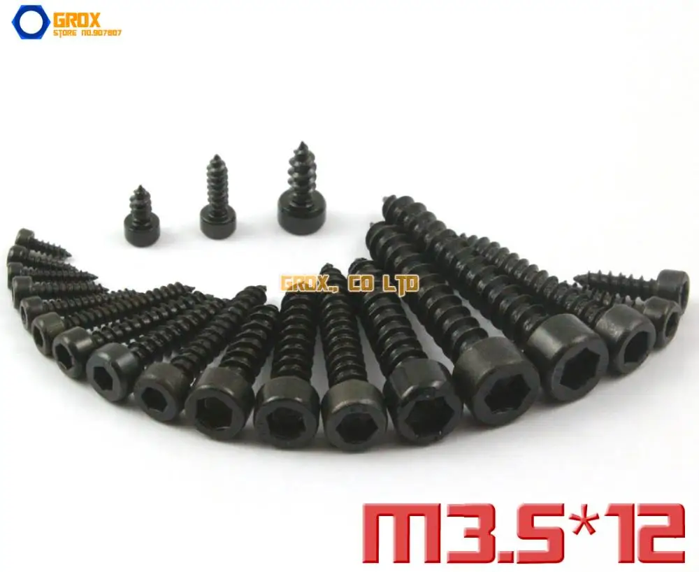 

100 Pieces M3.5 x 12mm 8.8 Grade Alloy Steel Hexagon Socket Cap Head Self Tapping Screw Model Screw