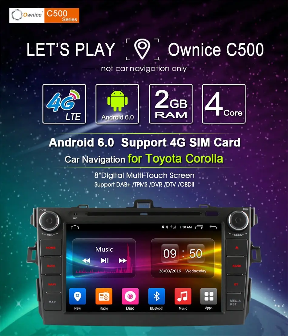 Discount 4G Internet Quad Core 2GB RAM Android 6.0 for Toyota Corolla 2007 2008 2009 2010 2011 Car DVD Radio GPS Navigation Stereo System 0