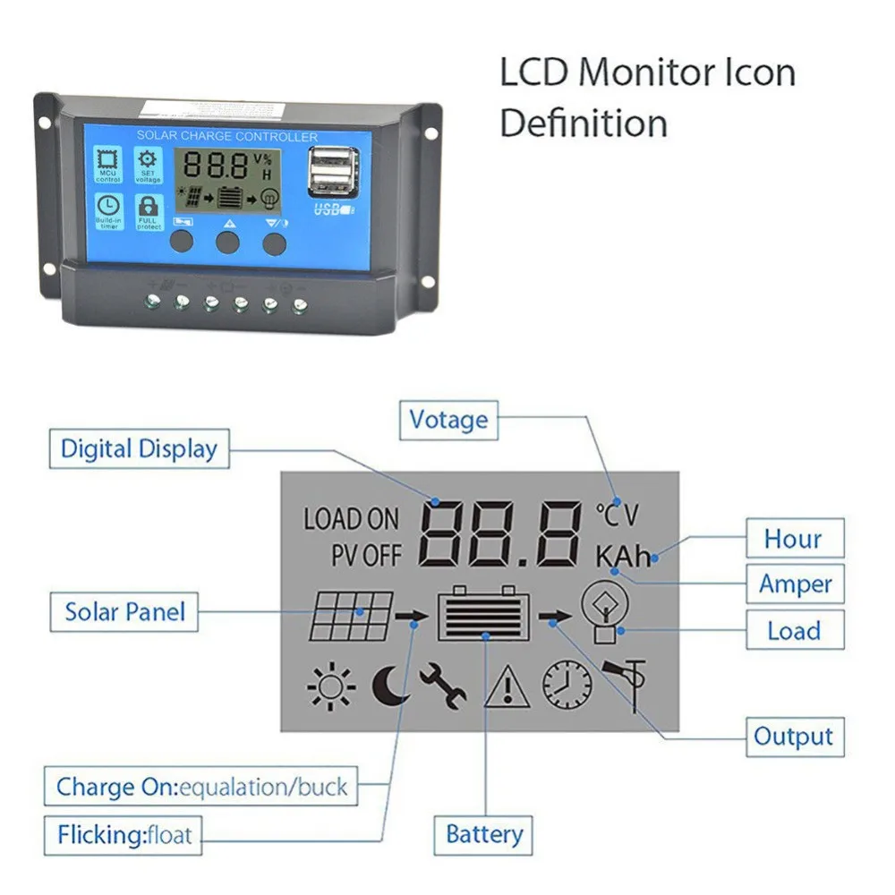 

Newly 40A/50A/60A Auto Work Solar Charge Controller With LCD USB 50V Output Solar Cell Panel Charger Regulator TV Home#290030