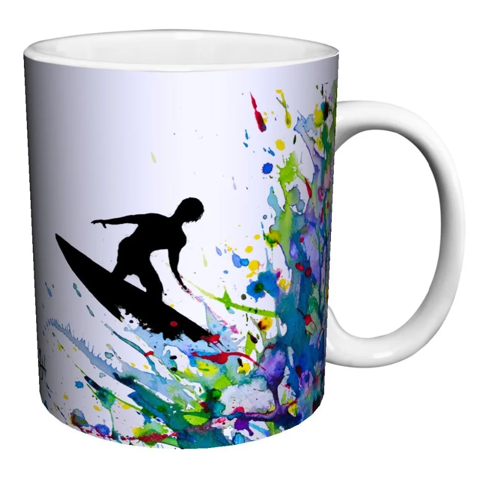 Paint Ceramic Mugs Promotion For Promotional Surfer On A Paint Wave Mugs Ceramic Gift Coffee Tea Cocoa Cups Home Decal