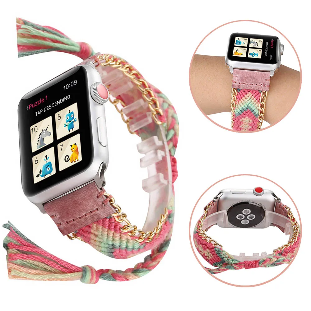 Ремешок Плетеный для Apple Watch SE Band Series 6 5 4 3 модный браслет ручной работы женщин и