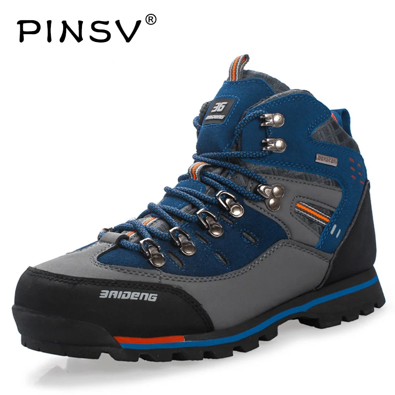 

PINSV New Men Waterproof Hiking Boots High Top Camping Mountain Climbing Shoes Outdoor Sports Trekking Sneakers Breathable Warm