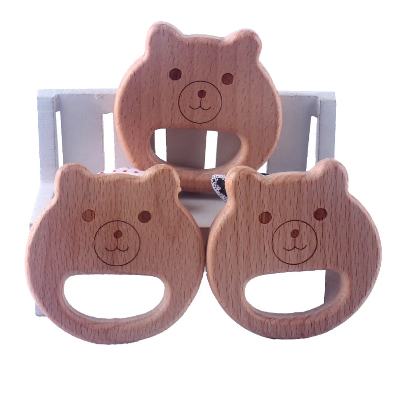XCQGH 5 шт./10 шт. бука деревянная игрушка для прорезывания зубов милый медведь Узор Натуральная Игрушка-прорезыватель для зубов подарок