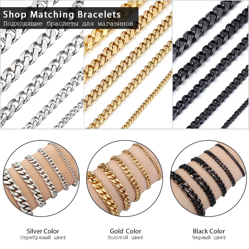 Gold Necklaces for Men & Women Stainless Steel Silver Black Gold Necklace Jewelry