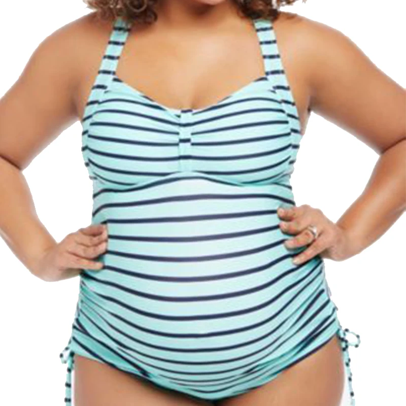 Большие размеры 5XL купальники для беременных Одежда для беременных пляжные купальные костюмы сексуальные Полосатые двухкомпонентные купальные костюмы для беременных