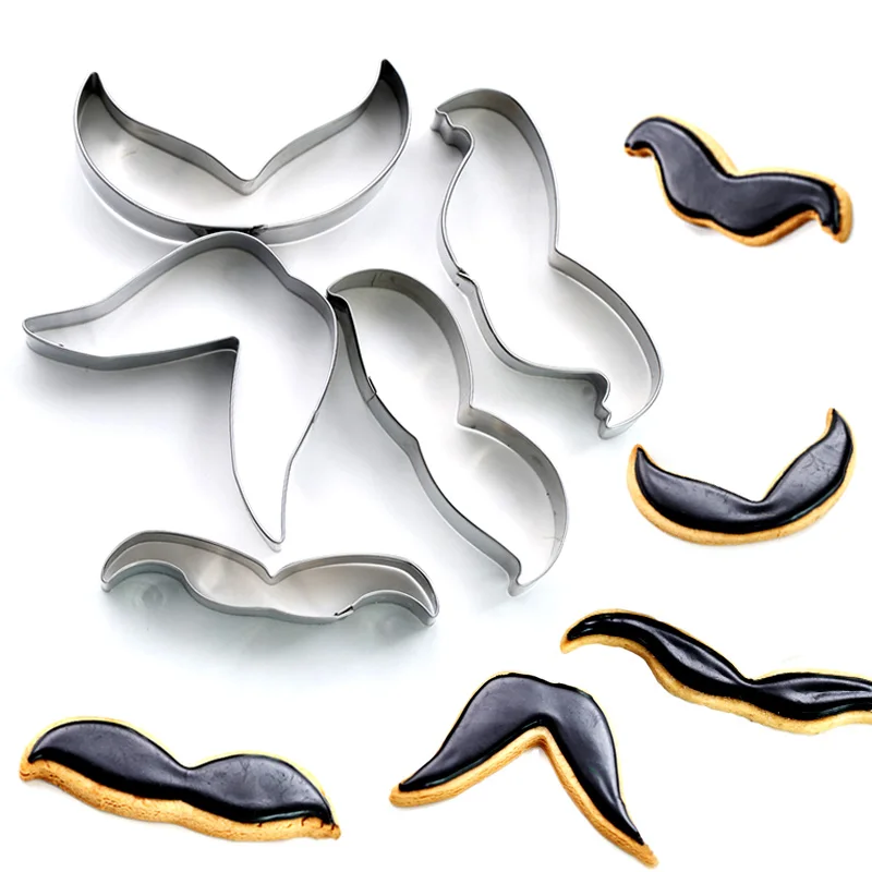 5pcs/set Stainless Steel Cookie Cutter Cute Bread Moustache Shape Fondant Biscuits Tools Sugar Craft Bakery Bakeware