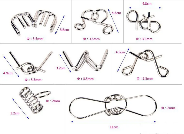 8 шт./компл. металлические головоломки IQ провода логическая игра головоломка игры для детей и взрослых