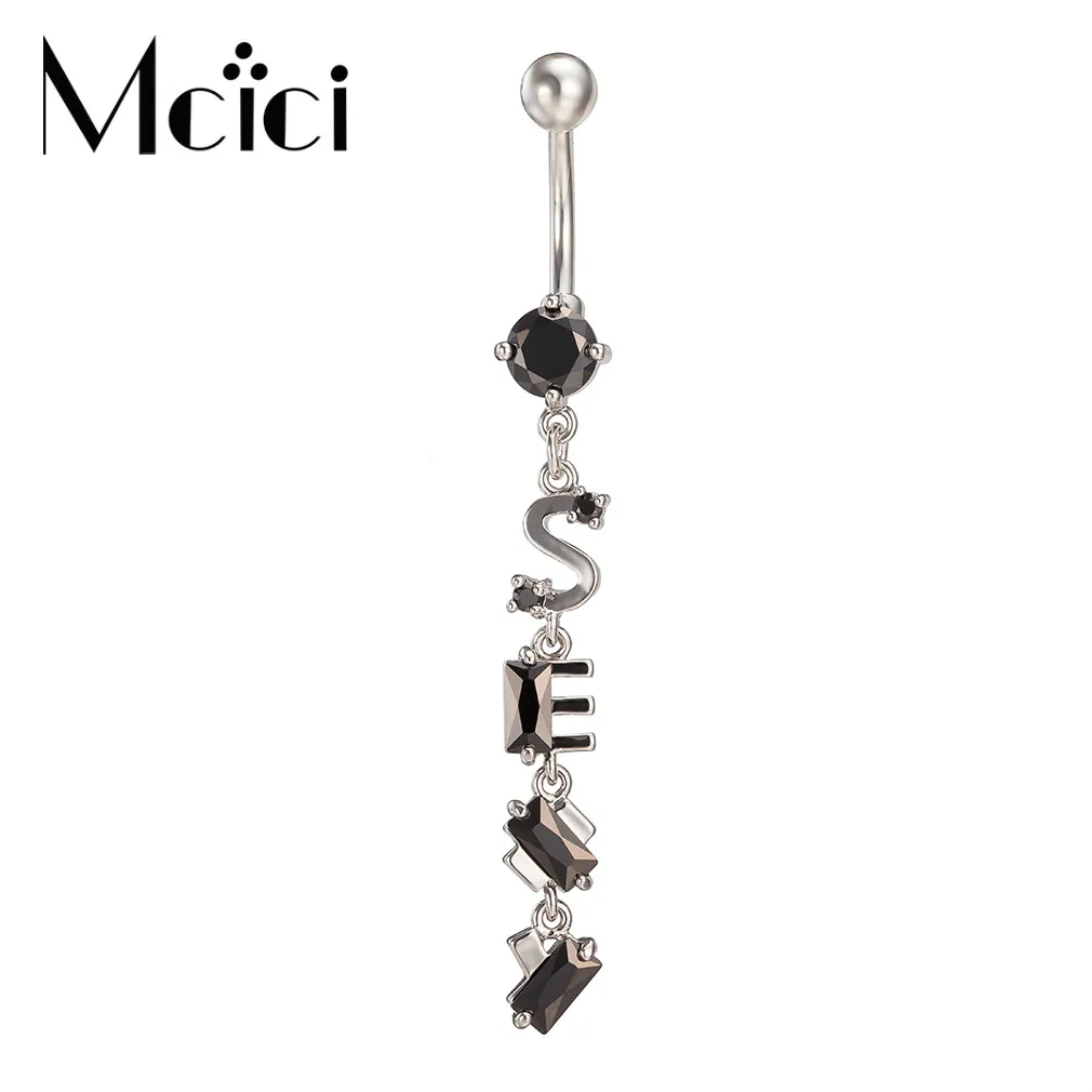 Goth SE Letter Piercing Industrial Belly Button Piercing Crystal