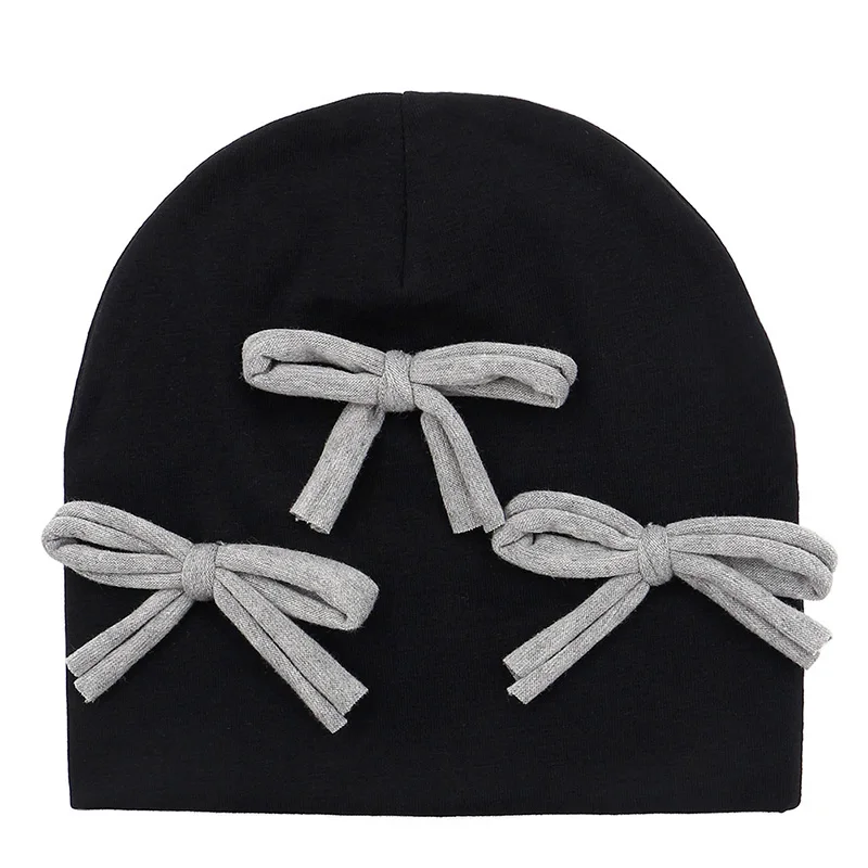 GZhilovingL New Cute Baby Cotton Bow Hat Beanies For Infant Girls Boys Kids Winter Soft Solid Newborn Baby Hair Accessories - Цвет: black 2