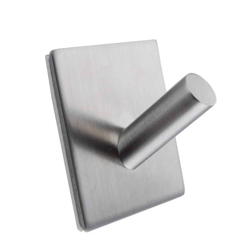 1 Hook Stainless Steel Self Adhesive Hook Key Rack Garage Storage Organizer Stick on Sticky Bathroom Kitchen Towel Hanger Brushed Finish