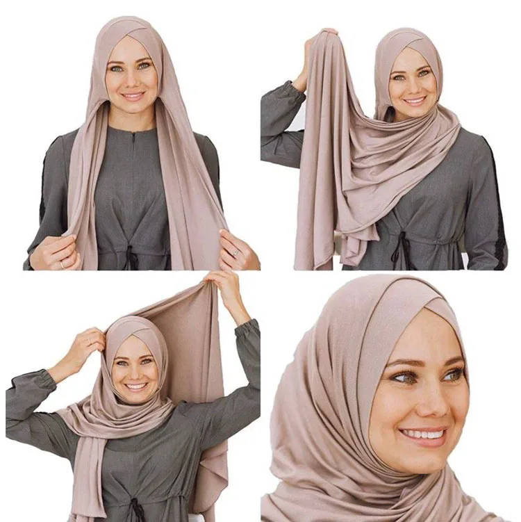 Women's Elegant Modest Muslim Islamic Scarf Ramadan Soft Lightweight Jersey instant Hijab Long Headscarf Easy Ready to wear