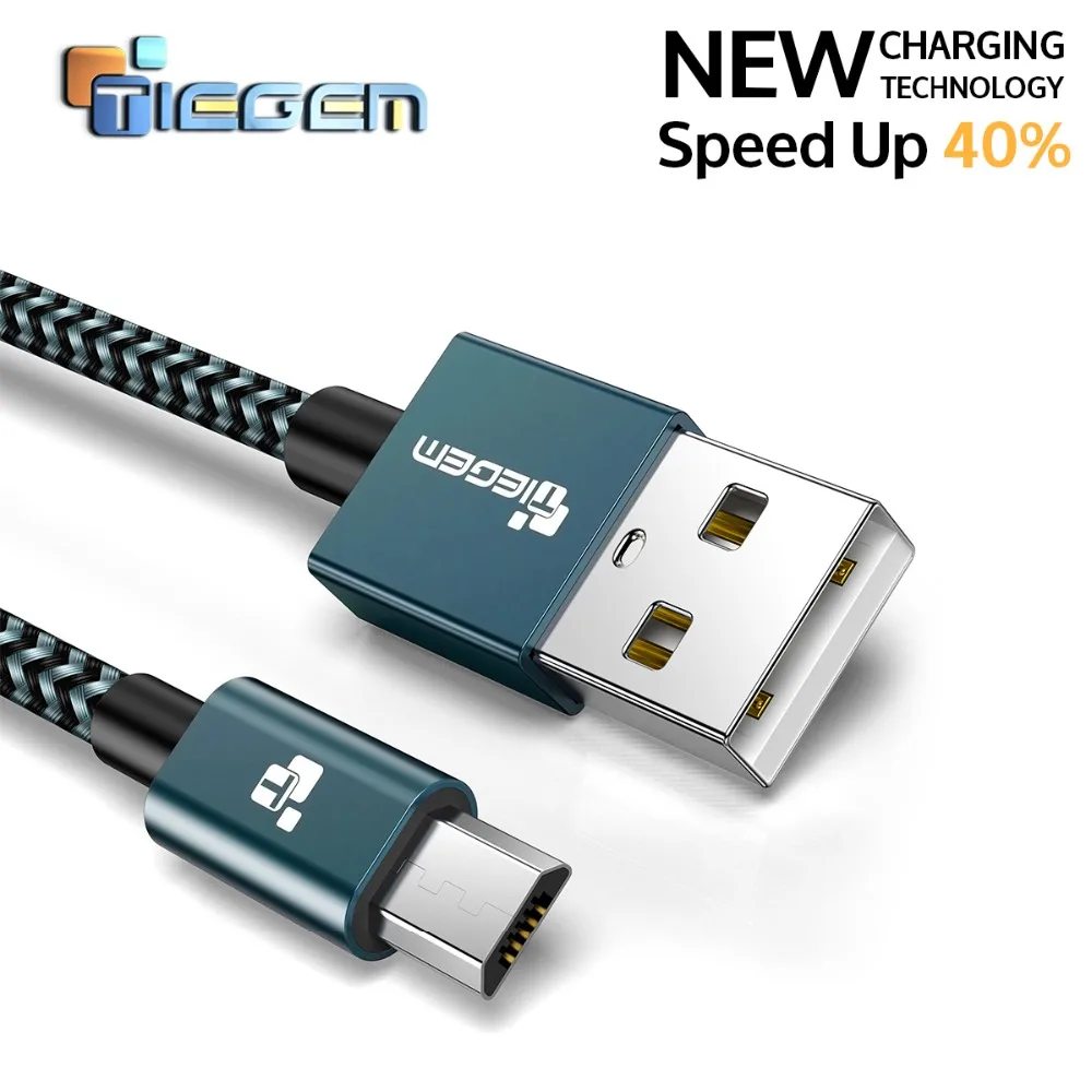 النايلون المصغّر USB كابل TIEGEM 3A سريع شحن USB مزامنة بيانات الهاتف المحمول الروبوت محول كابل الشاحن لسامسونج سوني HTC LG