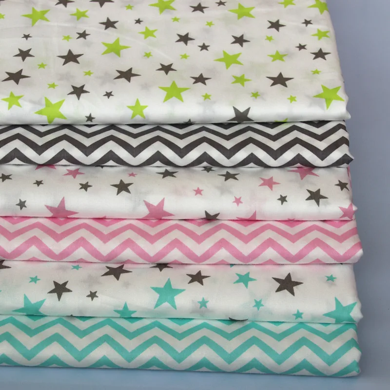 100 Cotton Twill Cloth Grass Green Pink Aqua Stars Chevron