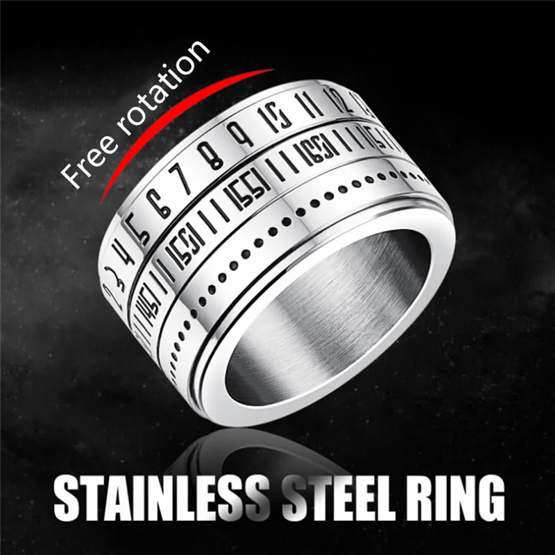 

BOAKO Titanium Steel Rotating Ring 3 Part Date Time Calendar Ring of The Roman Numerals Hand Jewelry Punk Spinner Male Bijoux