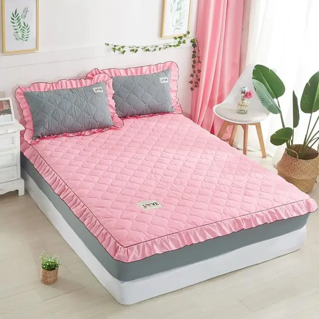 Korean Style Bed Sheet with Elastic Princess Mattress Cover Solid Bed