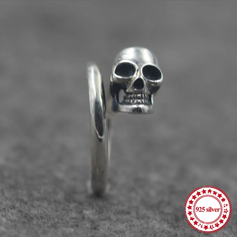 

S925 sterling silver men's ring new retro personality punk style fashion skull around lovers send a gift to lover
