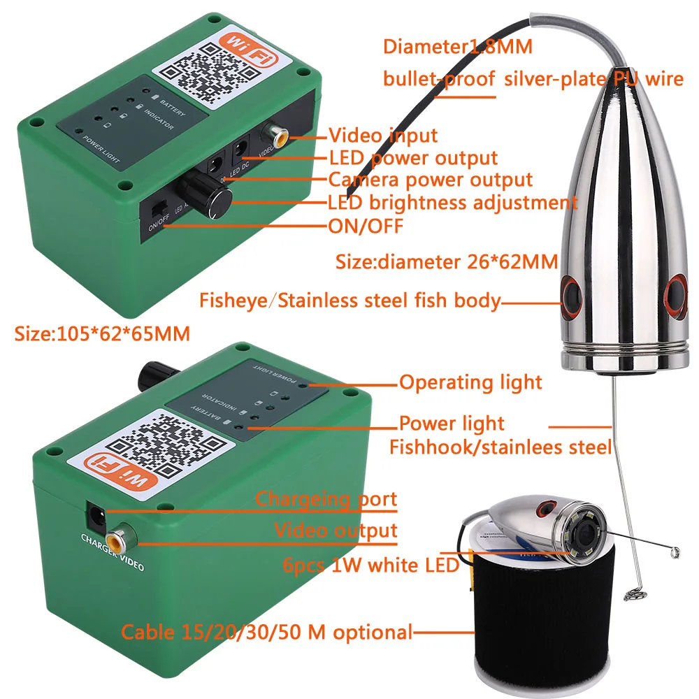 Stardot HD WIFI Беспроводной подводный Рыбалка Камера видео Запись 15/20/30/50 м кабель 6 шт. белых светодиодов под водой fishfinder