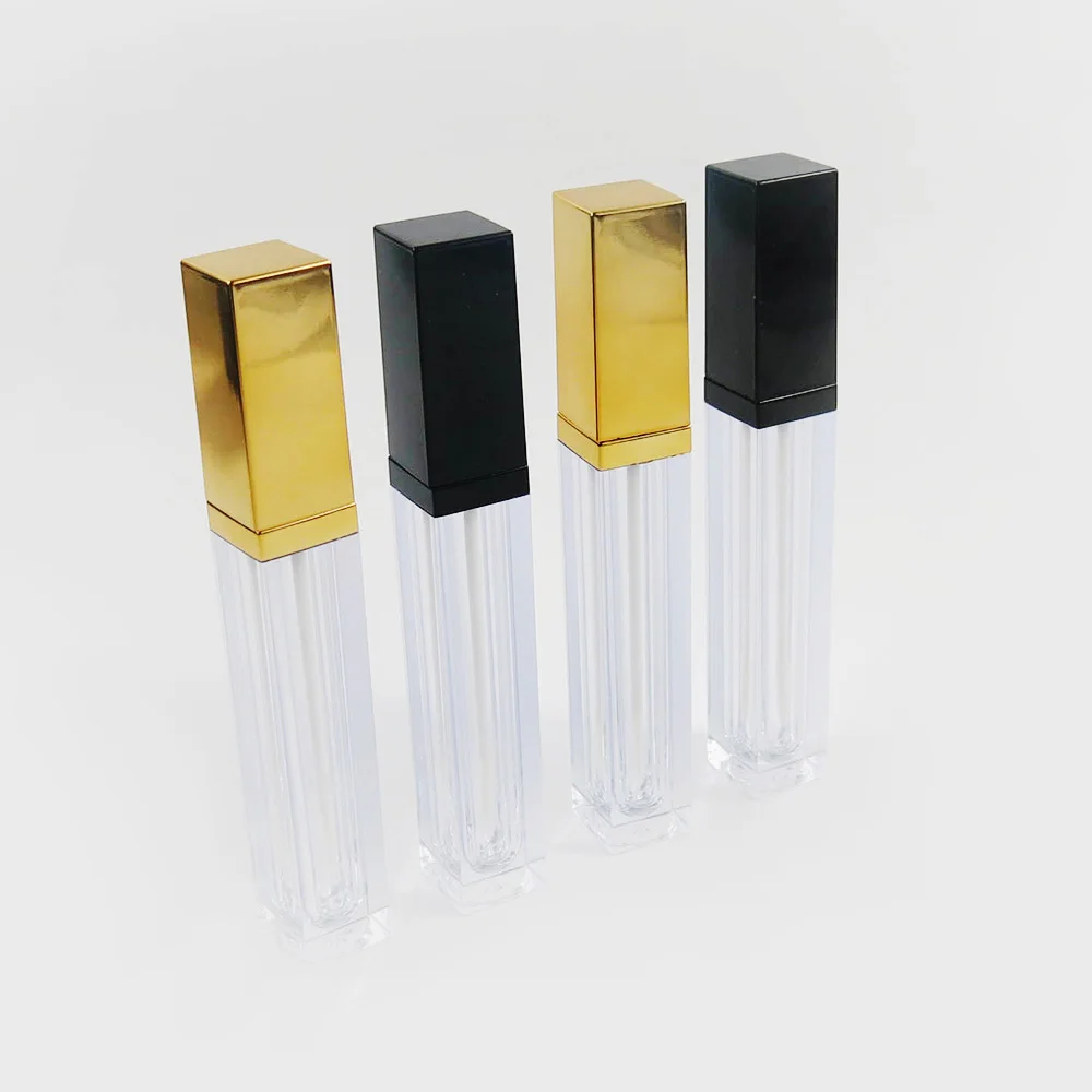 2 шт 6 мл Прозрачный миниатюрный блеск для губ Пустые контейнеры для бальзама для губ с черной золотой крышкой для образцов помады