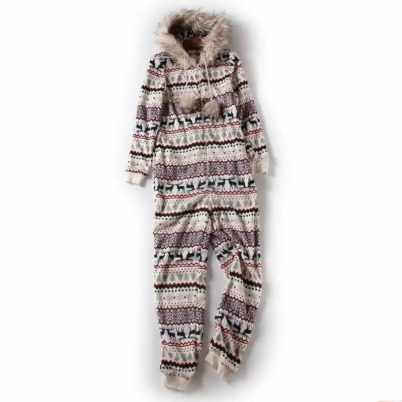 

Women winter cute warm hooded lounge printed jumpsuit fleece pajamas