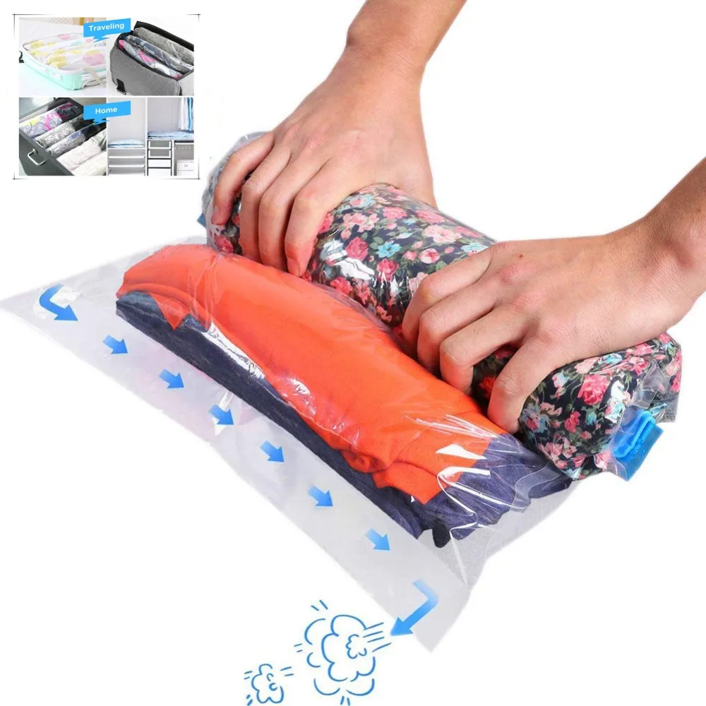 

12PC Hand Rolling Type Compression Vacuum bag Transparent Foldable clothing Storage bag space saving bags for home and travel